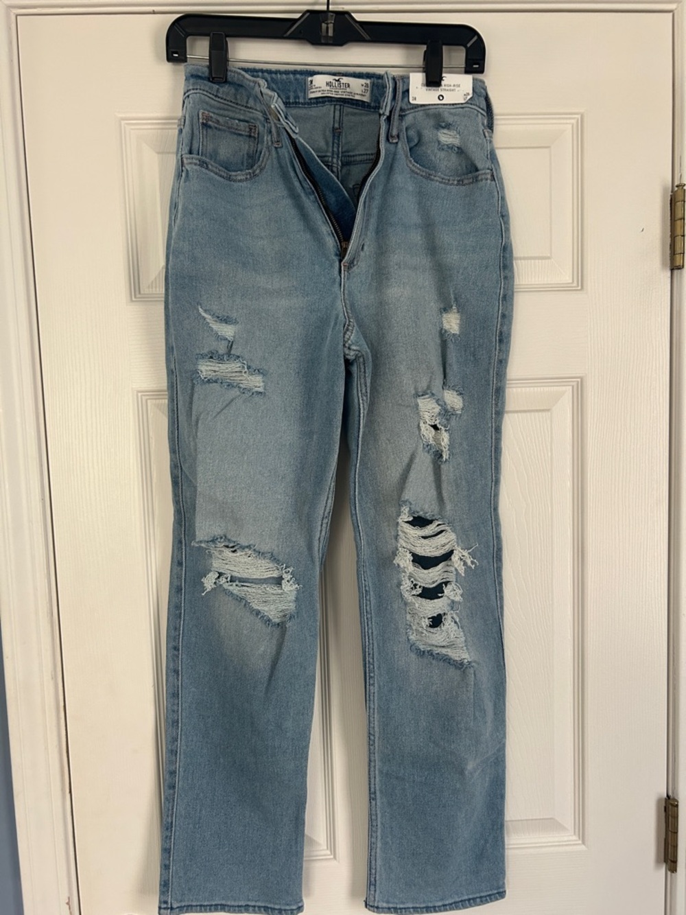 Hollister Light Blue Distressed Straight Leg Jeans